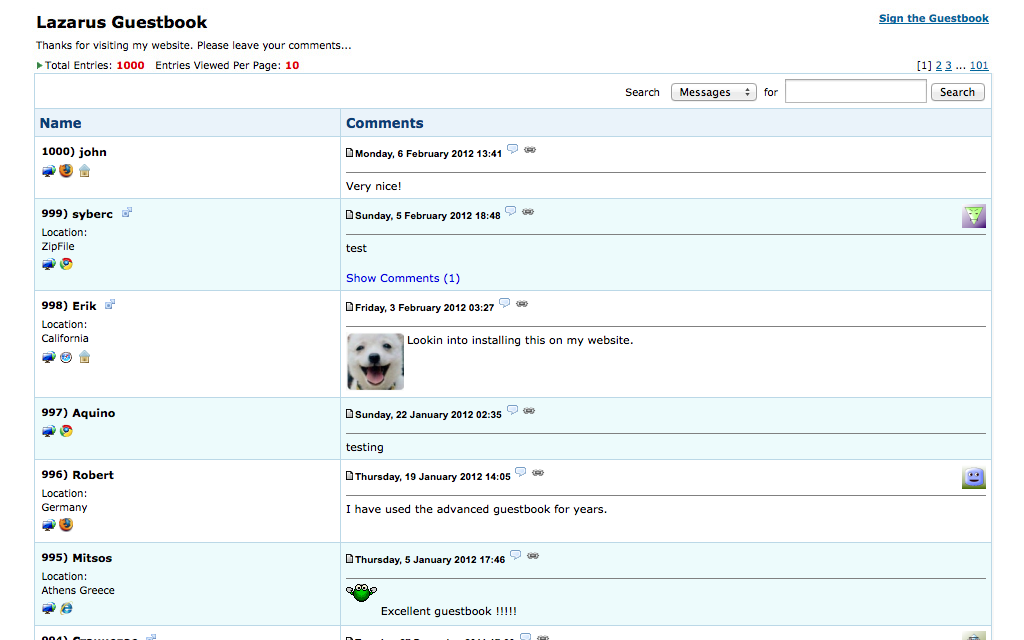 Hosting Lazarus Guestbook