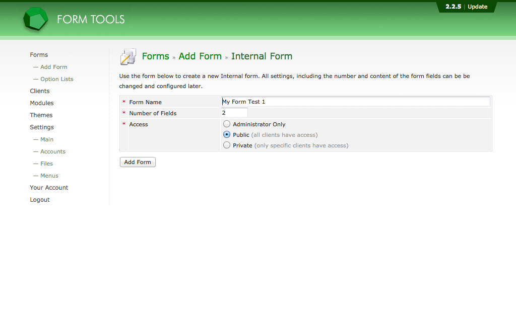 Captura de pantalla Form Tools