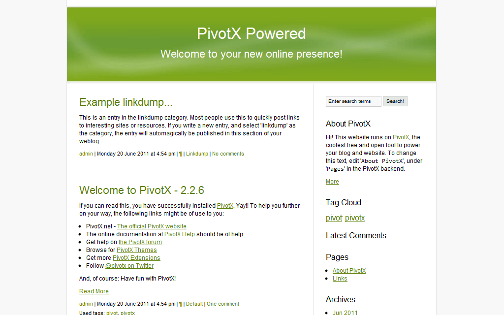 Alojamiento PivotX