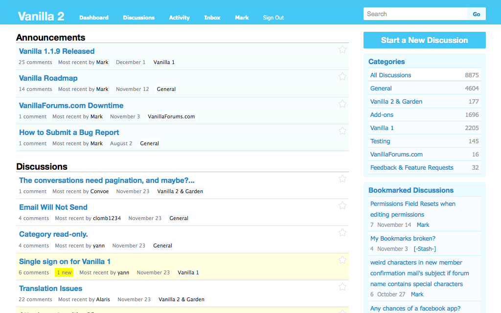 Screenshot Vanilla Forums